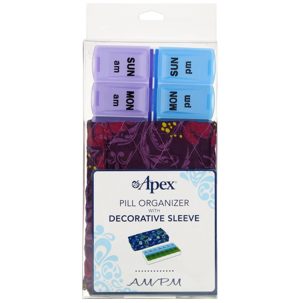 Apex Weekly AM/PM Pill Organizer Container With Decorative Storage Sleeve, 70110, Color may vary,1 Ea